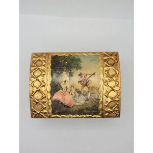 Florentia Jewelry Trinket Box - Italy - Wood Decoupage - Camel Back Top